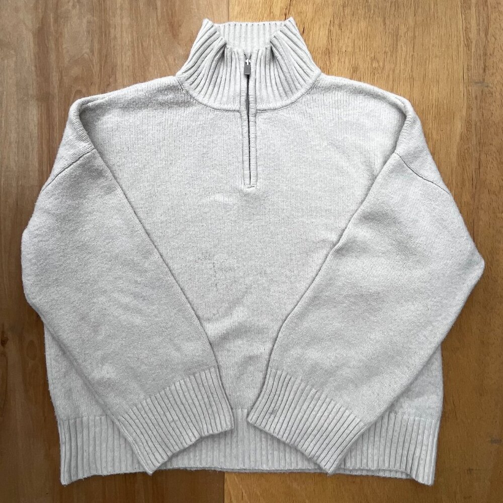 SANCTUARY SWEATSHIRT WOMEN’S sz L Pullover 1/4 Zip Ivory Long Sleeve Crew Neck